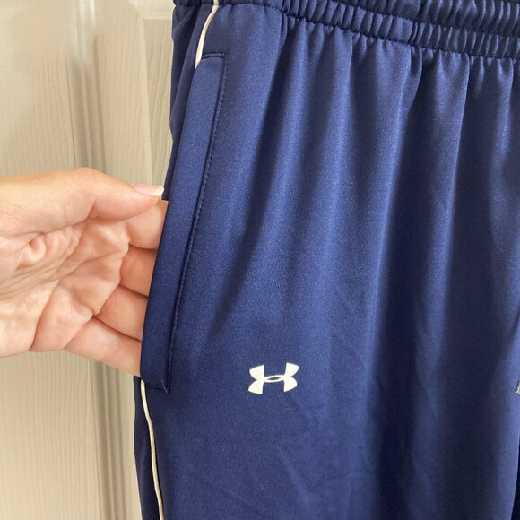 Under Armour Navy Sweatpants with pockets & white striping (M) - Picture 3 of 4
